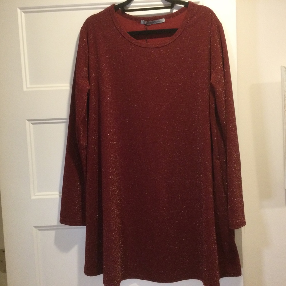 Arianna Burgundy Sparkle Long Sleeve Dress Size L/XL NWT
